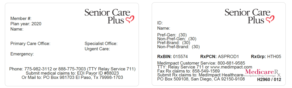 Sample Senior Care Plus Membership Card